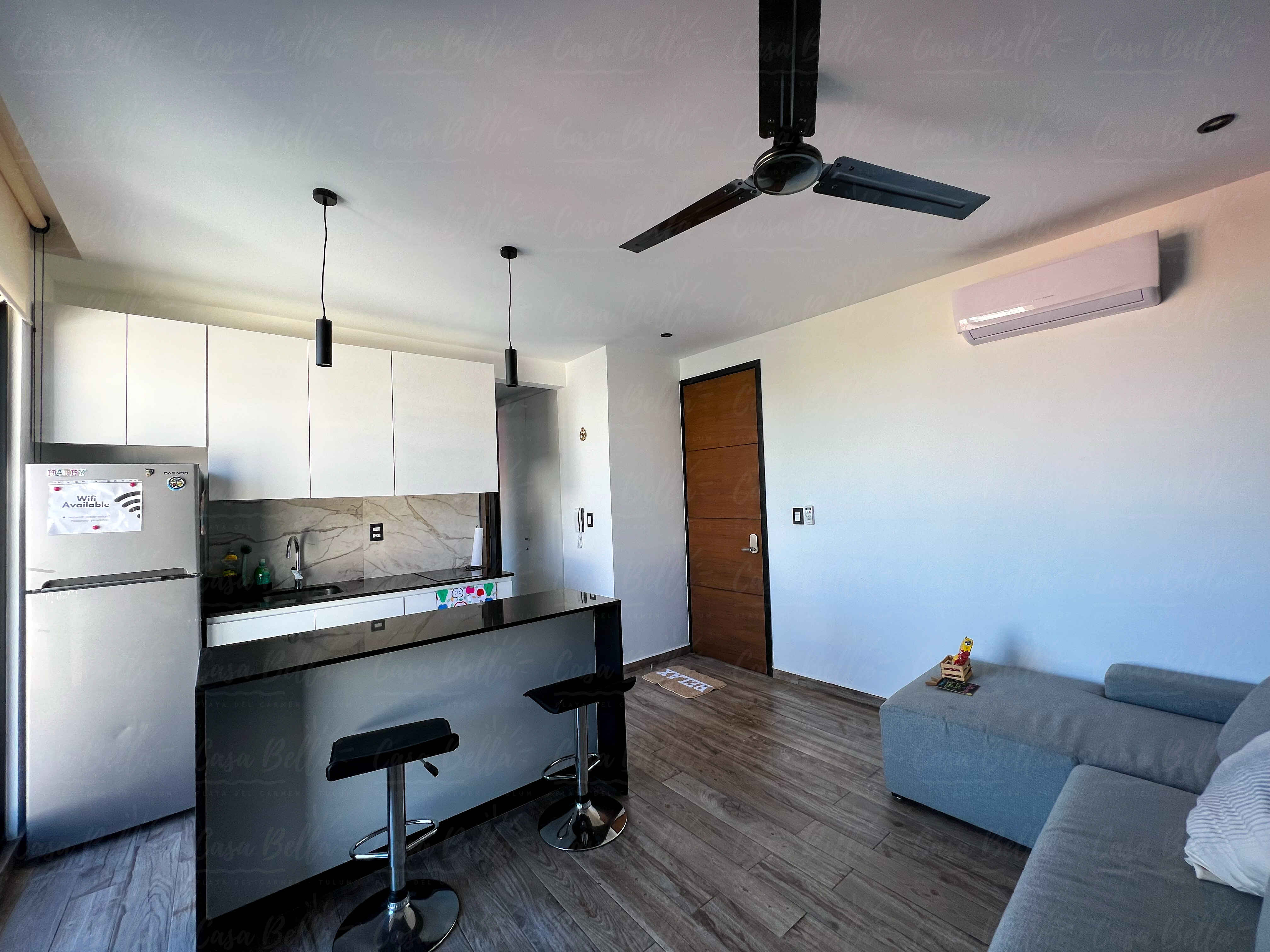 Huaya 18 Arena apartment living room detail, Playa del Carmen